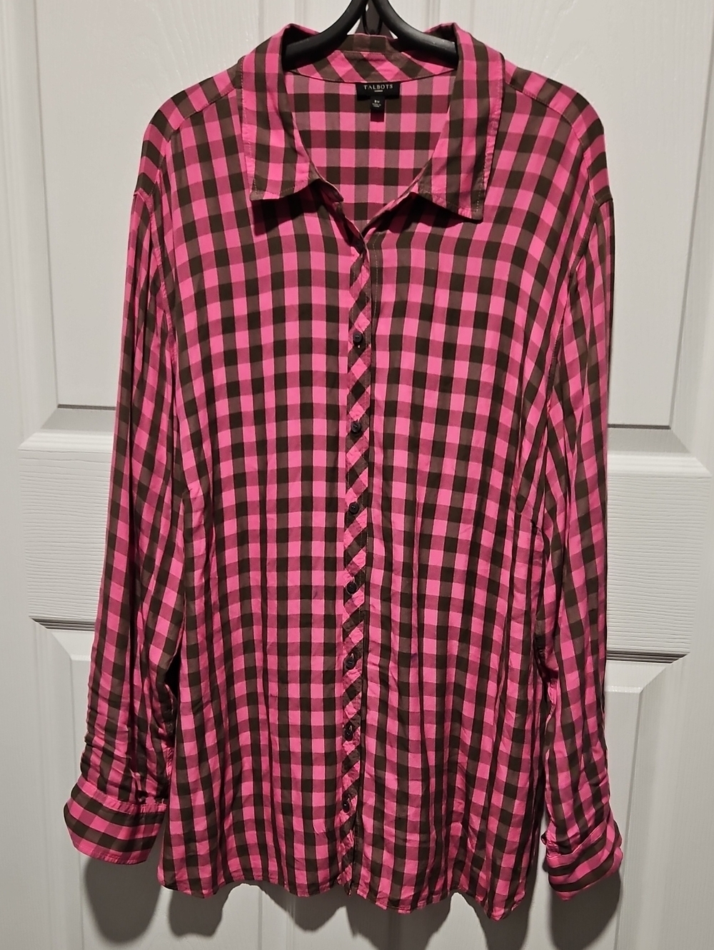 Talbots Pink and Black Check Button-Down Blouse